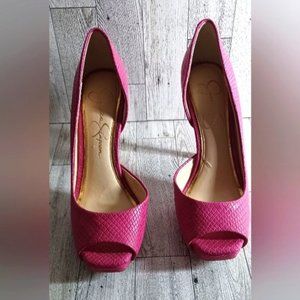 Jessica Simpson Pink Faux Snake Skin Open Toe High Heel Shoes
